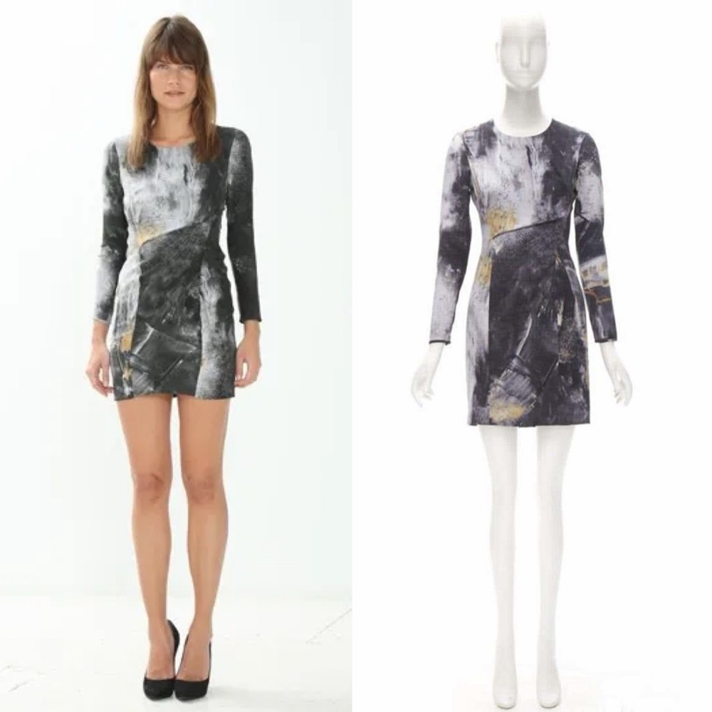 Helmut Lang Silk Abstract Paint Print Mini Dress Size 4 – 92% Silk